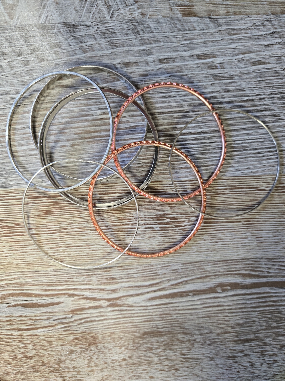 Mixed Metal Thin Bangle Bracelet Set in Silver and Rose Gold